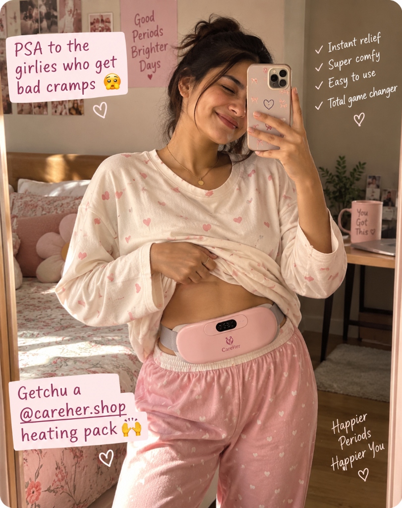 CareHer Ease™ period pain relief belt front view with adjustable strap and heating pad